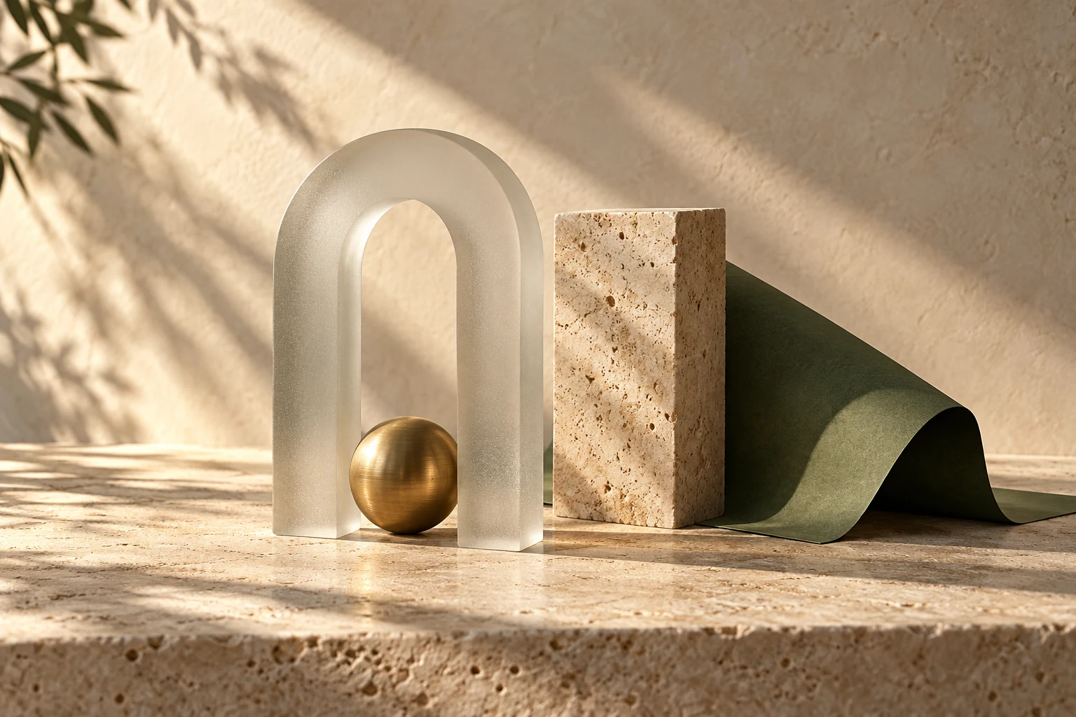 A frosted glass arch sheltering a brass sphere, an illustration of protecting an idea