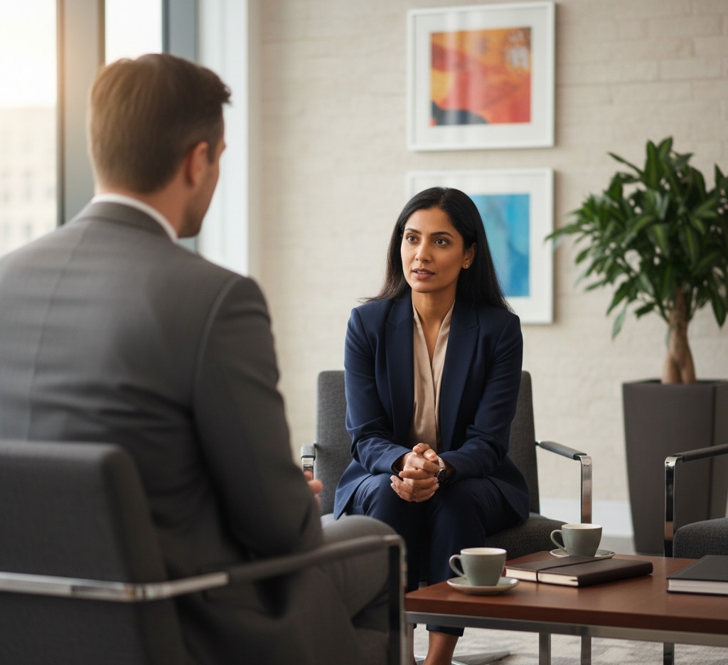 Professionals discussing a patent filing
